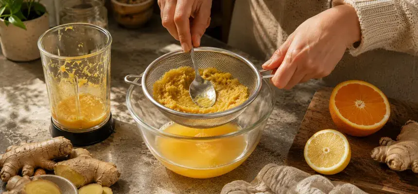 Cezení domácího ginger shotu ze zázvoru a citrusů