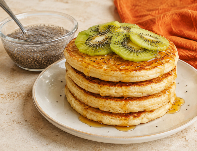 Lívance bez vajec s kiwi a chia semínky