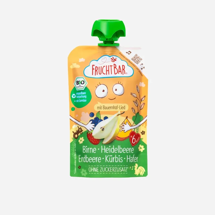 Ovocná kapsička s hruškami, borůvkami, jahodami, dýní a ovesnými vločkami BIO