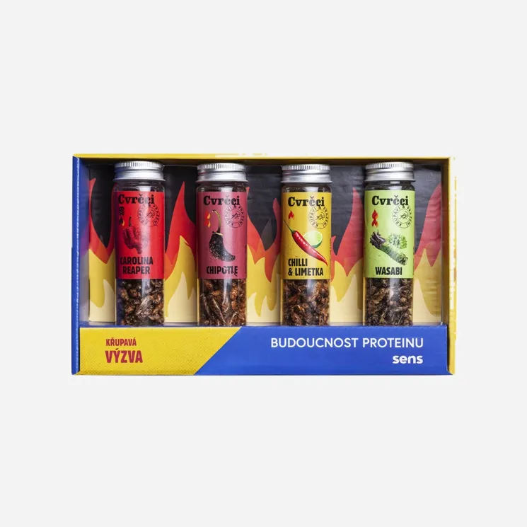 Páliví křupaví a pražení cvrčci - dárkový set 4 chutí